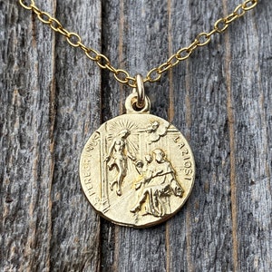 Gold St. Peregrine Laziosi Medaille Anhänger Halskette, Antique Replik, Schutzpatron der Krebsraucher, Saint Peregrinus, Saint Pellegrino