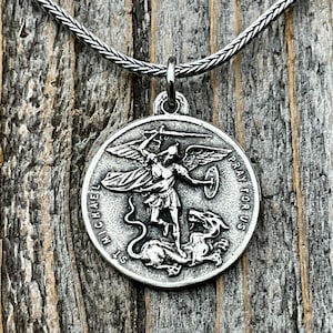 Sterling Silver St Michael the Archangel & Guardianangel Pendant ...
