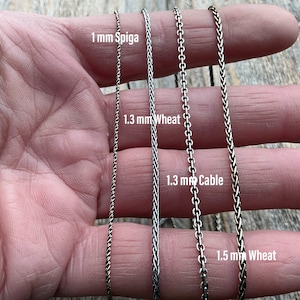 Oxidized .925 Sterling Silver Chain Necklace - Chain Style, Thickness and Length Options - Wheat, Spiga, Cable, or Foxtail Style