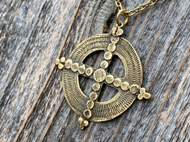 Antiqued Gold Ancient Christian Cross Pendant Necklace, Antique Replica, Large Gold Cross Pendant, Antique Artisan Handmade Cross, Big Cross image 1