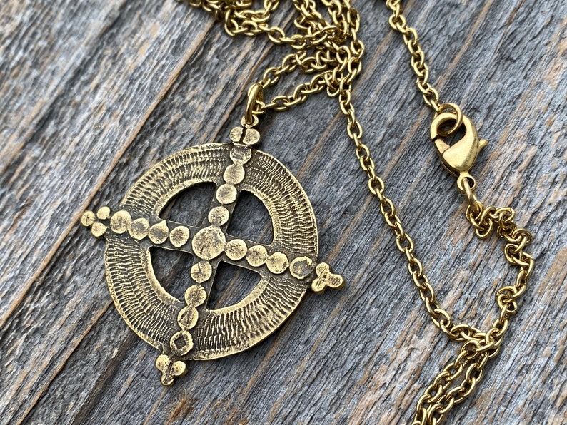 Antiqued Gold Ancient Christian Cross Pendant Necklace, Antique Replica, Large Gold Cross Pendant, Antique Artisan Handmade Cross, Big Cross image 5