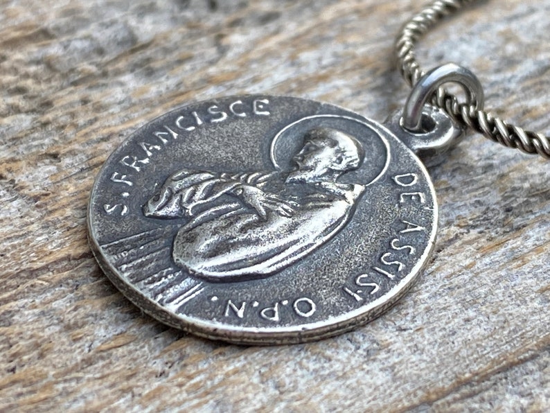 Sterling Silver St Francis of Assisi Blessing Medal Pendant on Necklace ...