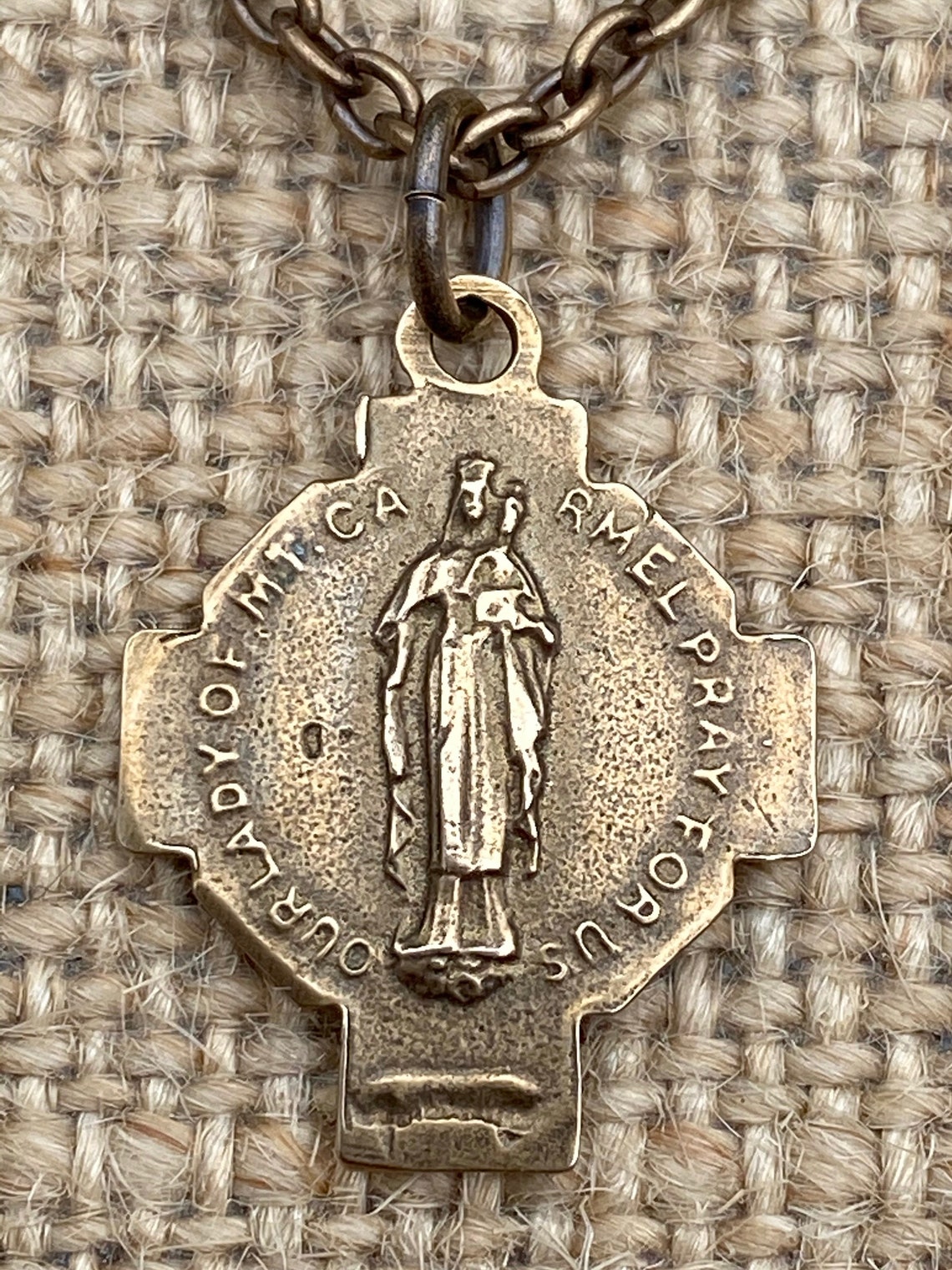 Bronze Our Lady of Mount Carmel Scapular Cross Medal and Etsy