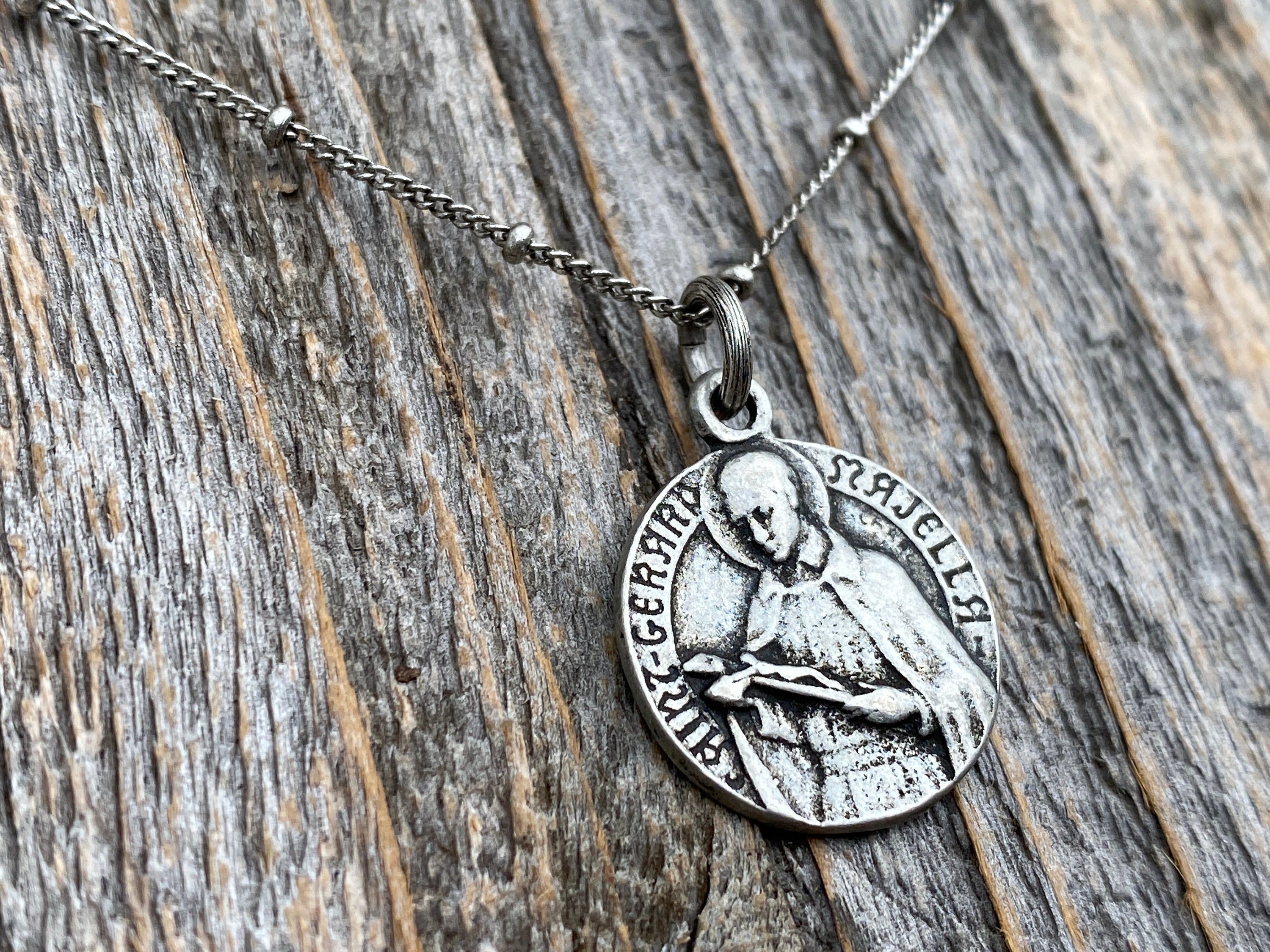 Antiqued Pewter St Gerard Majella Medal Pendant Necklace, French Artist ...