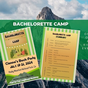 Digital, Editable Bachelorette Camp Party Invitation, Itinerary and Packing List, Five Enjoyable Party Games, High Quality Printables