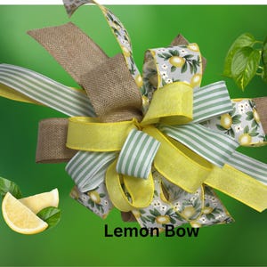 Lemon Bow, Spring Wreath Bow, Farmhouse Lemon Decor, for Summer, Lemon Print Ribbon