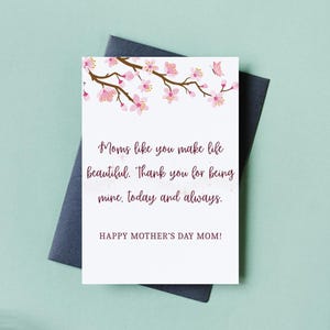 Tarjeta floral para el Día de la Madre / Tarjeta de Feliz Día de la Madre / Tarjeta de flores imprimible para mamá / Tarjeta de agradecimiento para mamá / Mensaje sincero / Descarga instantánea