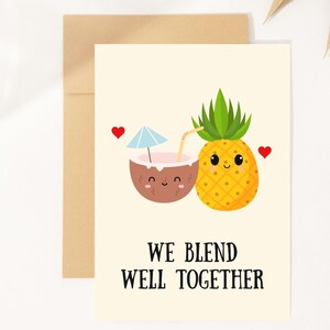 Tarjeta con divertido juego de palabras con frutas: "Combinamos bien" - Tarjeta de felicitación - Regalo de cumpleaños - Para esposo, esposa, novio, novia y prometido