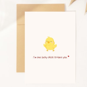 Cute Chick Love Card - Lucky To Have You - Funny Pun - Greeting Card - Birthday Anniversary Card Gift -For Husband wife boyfriend girlfriend