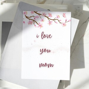 Tarjeta "Te amo, mamá" / Tarjeta del Día de la Madre / Tarjeta minimalista para el Día de la Madre / Tarjeta imprimible para mamá / Tarjeta floral / Descarga digital