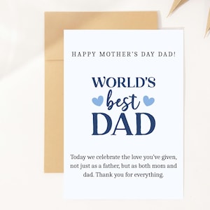 Tarjeta del Día de la Madre para Papá - Feliz Día de la Madre Papá - Tarjeta para Papá Soltero - El Mejor Papá del Mundo - Padre - Abuelo - Tarjeta de Gracias por Todo