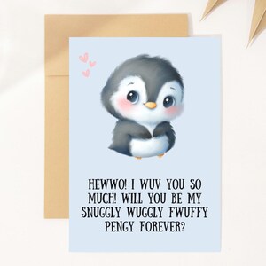 d'amour câlin de pingouin | Carte d'anniversaire la plus mignonne | Carte d'amour drôle pour lui | Carte de Saint-Valentin romantique | Téléchargement numérique |