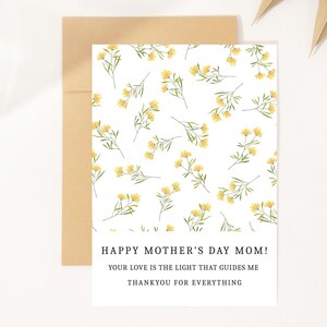 Tarjeta floral para el Día de la Madre / Tarjeta de Feliz Día de la Madre / Tarjeta imprimible con flores amarillas para mamá / Tarjeta de agradecimiento para mamá / Descarga instantánea