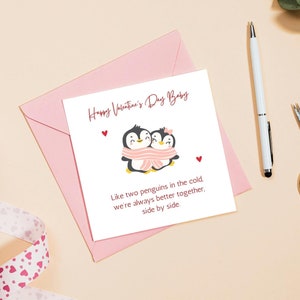Bonne Saint Valentin | Carte mignonne de valentines de pingouin |  imprimable pour la Saint-Valentin |  Carte pour lui, son mari, son petit ami, sa petite amie |
