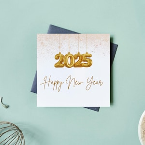 Cartão de Ano Novo | Cartão de Feliz Ano Novo 2025 | Cartão Dourado de Ano Novo | Cartão de Feriado 2025 | Download Digital para Imprimir |