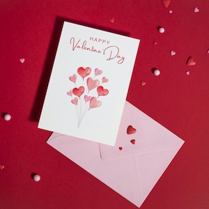 Tarjeta de feliz día de San Valentín - DESCARGA DIGITAL / Tarjeta de San Valentín imprimible con globos de corazones de colores / Tarjeta de San Valentín imprimible