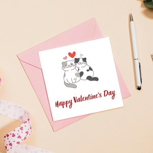 Happy Valentines Day Card | Cute Cats valentines Card | Printable Valentines Day Card | Card for him her husband boyfriend girlfriend |