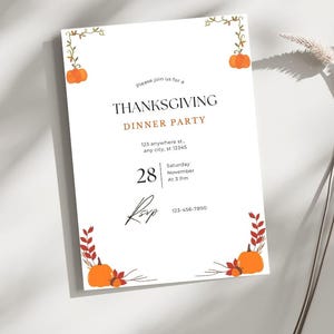 Pumpkin Thanksgiving Dinner Invitation | Printable Fall Card | Thanksgiving DIY