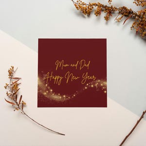 Biglietto di auguri di Capodanno / Biglietto di auguri di buon anno per mamma e papà 2025 / Biglietto di auguri di Capodanno rosso oro / Biglietto di auguri per le vacanze 2025 / Download digitale stampabile /