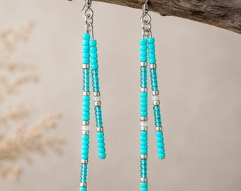 Turquoise Double Strand Beaded Earrings: Lightweight Western Style