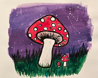 Fungo stravagante stampa Fairycore Witchy pittura ad acquerello