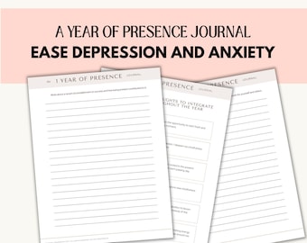 A Year of Presence Printable PDF Journal, Weekly Mindfulness Digital Download, Mental Health and Wellness, Anxiety and Depression Relief