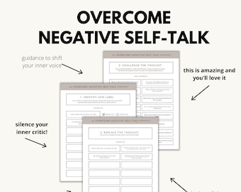 Overcoming Negative Self-Talk Worksheet, Boost Self-Esteem Build Confidence Positive Inner Voice for Mental Wellness