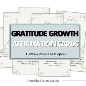 Cartes d'affirmation de gratitude pour la croissance, imprimables, téléchargement numérique de la mentalité d'abondance positive, santé mentale, bien-être émotionnel