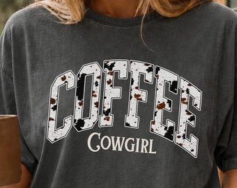 Camiseta vaquera de café estilo boho western, sudadera de piel de vaca, camiseta gráfica vintage del oeste