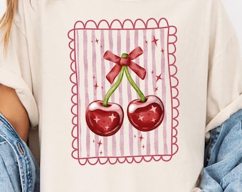 Retro Cherry Shirt Retro Comfort Colors Stripes T-shirt Summer Fruit Tee