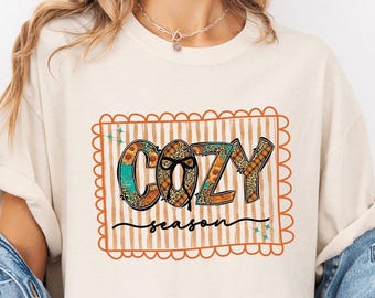 Comfort Colors Cozy Season Shirt Autumn Girly T-shirt Trendy Fall Vibes Tees Retro Pumpkin Season Fall T Shirts