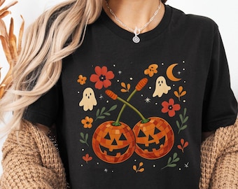 Halloween Pumpkin Cherries Shirt Comfort Colors Disco Jack-o-lantern Cherry T-shirt Vintage Ghost Spooky Season Tee