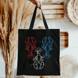 Lobster Tote Bag Fisherman Aesthetic Cotton Canvas Bag Ocean Inspired Coastal Beach Tote New England Sea Life Shopping Bag