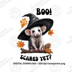 Possum de Halloween PNG Design de sublimação de fantasma assustador Chapéu de bruxa e morcegos Clip Art Halloween Opposum Imagem digital Camiseta PNG Download instantâneo