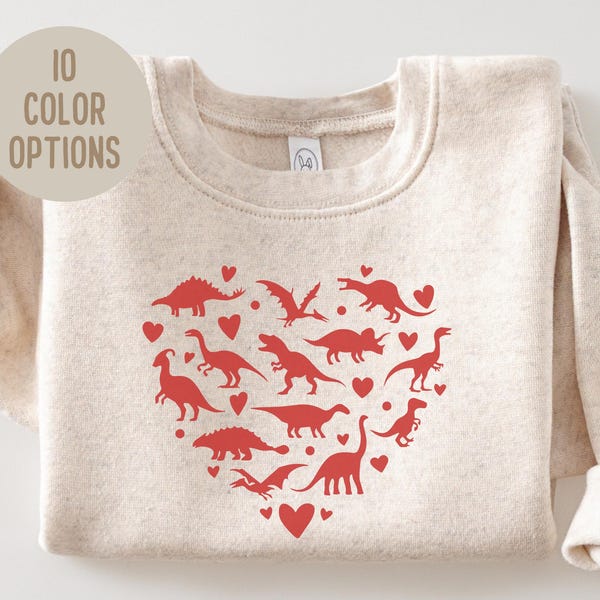 Valentine Dinosaur Kids Sweatshirt, Dino Heart Toddler Crewneck, Boys Valentine Shirt, Boys Dino Natural Sweatshirt, Cute Dino Gift Kids