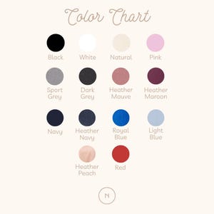 May include: A color chart with a variety of fabric colors, including black, white, pink, and red. The text "Color Chart" is at the top. Other colors include grey, navy, and peach.
