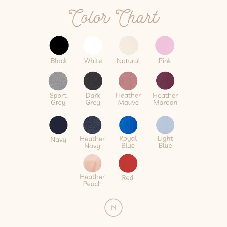 May include: A color chart with a variety of fabric colors, including black, white, pink, and red. The text "Color Chart" is at the top. Other colors include grey, navy, and peach.
