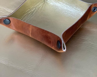 Handmade Premium Leather Basket- Brown Gold