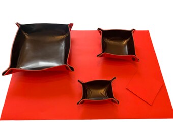 Handmade Premium Leather Set for Office Desk - 5 pieces Red