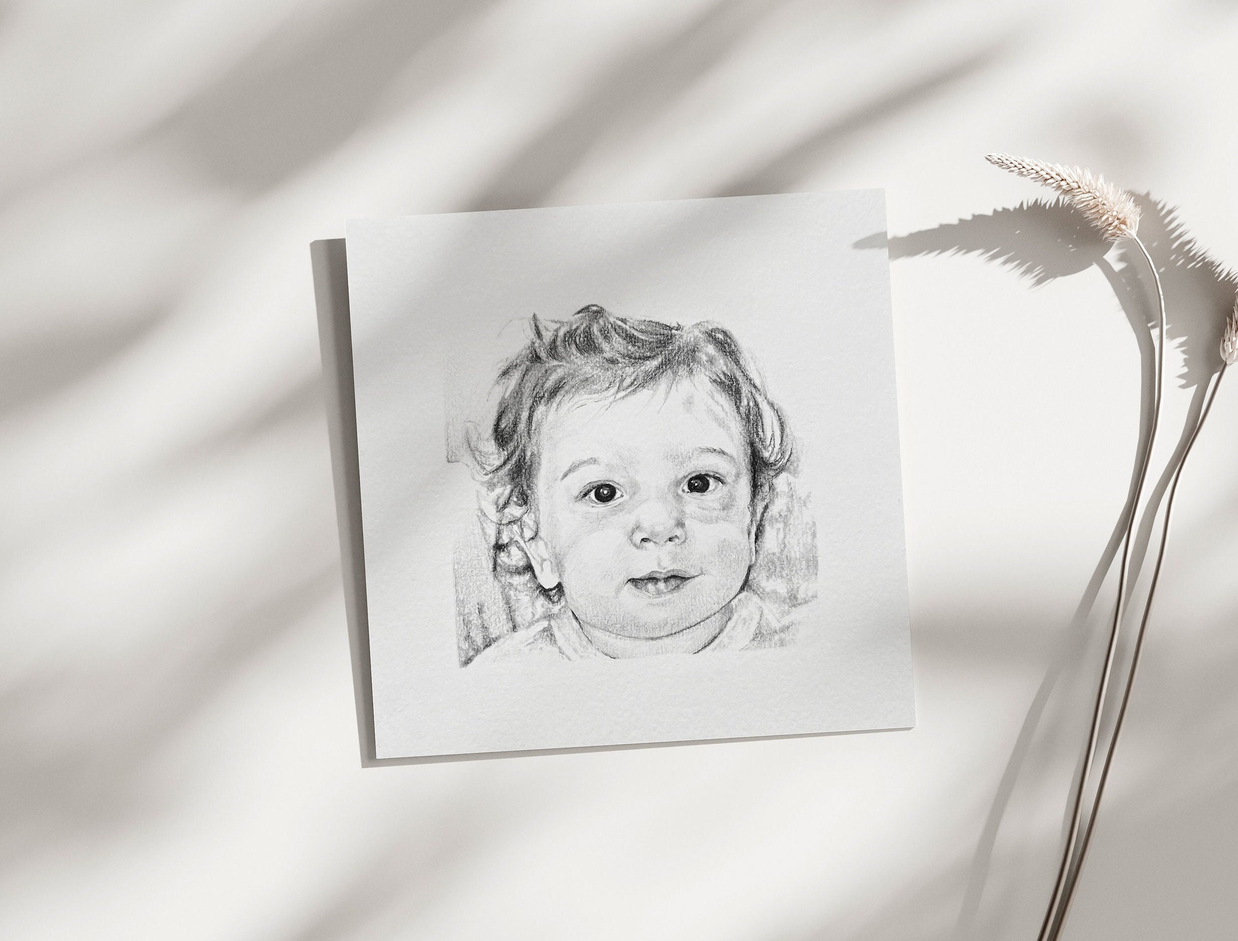 Custom Hand Drawn Portrait From Photo Baby and Family Portrait Charcoal and Graphite on Paper Drawing
