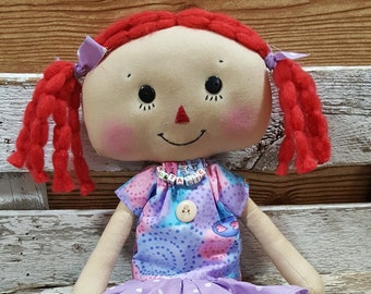 Raggedy Annie Primitive Dolls Natalie Annie Raggedy Ann Doll Lavender Dress Annie Doll