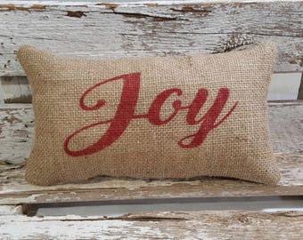 Burlap Joy 11" x 6" Stuffed Pillow Christmas Holiday Joy Burlap Pillow