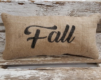 Burlap Fall Pillow 6" x 13" Stuffed Burlap Pillow Fall Rustic Farmhouse Holiday Decor