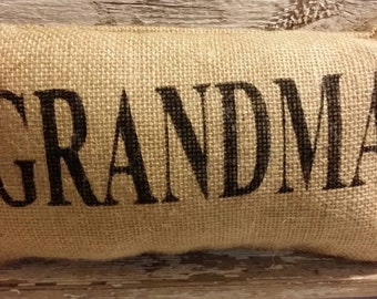 Burlap Grandma 11" x 6" Stuffed Pillow Mother's Day Or Birthday Gift