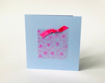 Pink Cherry Blossom and pink ribbon greeting  card