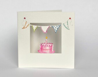 1st Birthday Cake card,coloured bunting