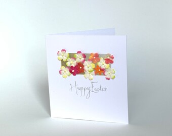 Happy Easter greetings card with paper mulberry flowers