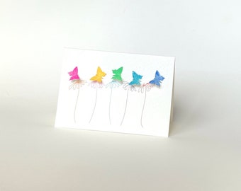 Colour Burst! Hand drawn daisies  and hand painted butterflies greeting card