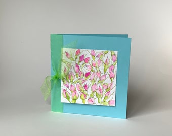 Pink Rose Buds greeting card.