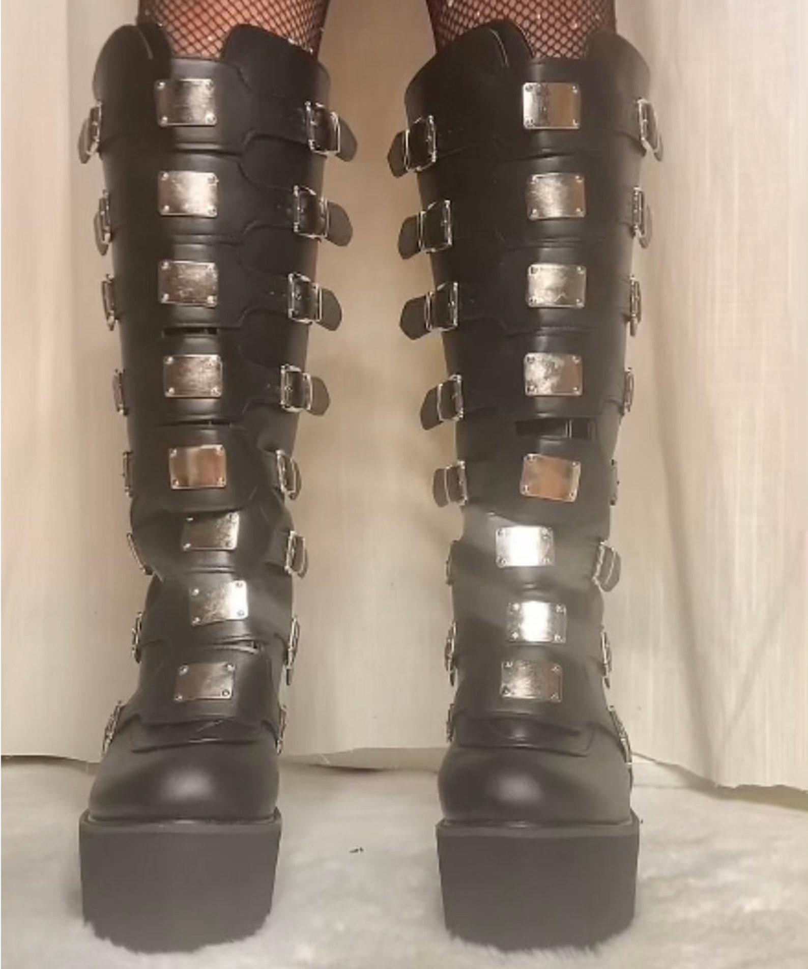 Female Fashion Metal Gothic Platform Boots Punk Cosplay Wedges High ...